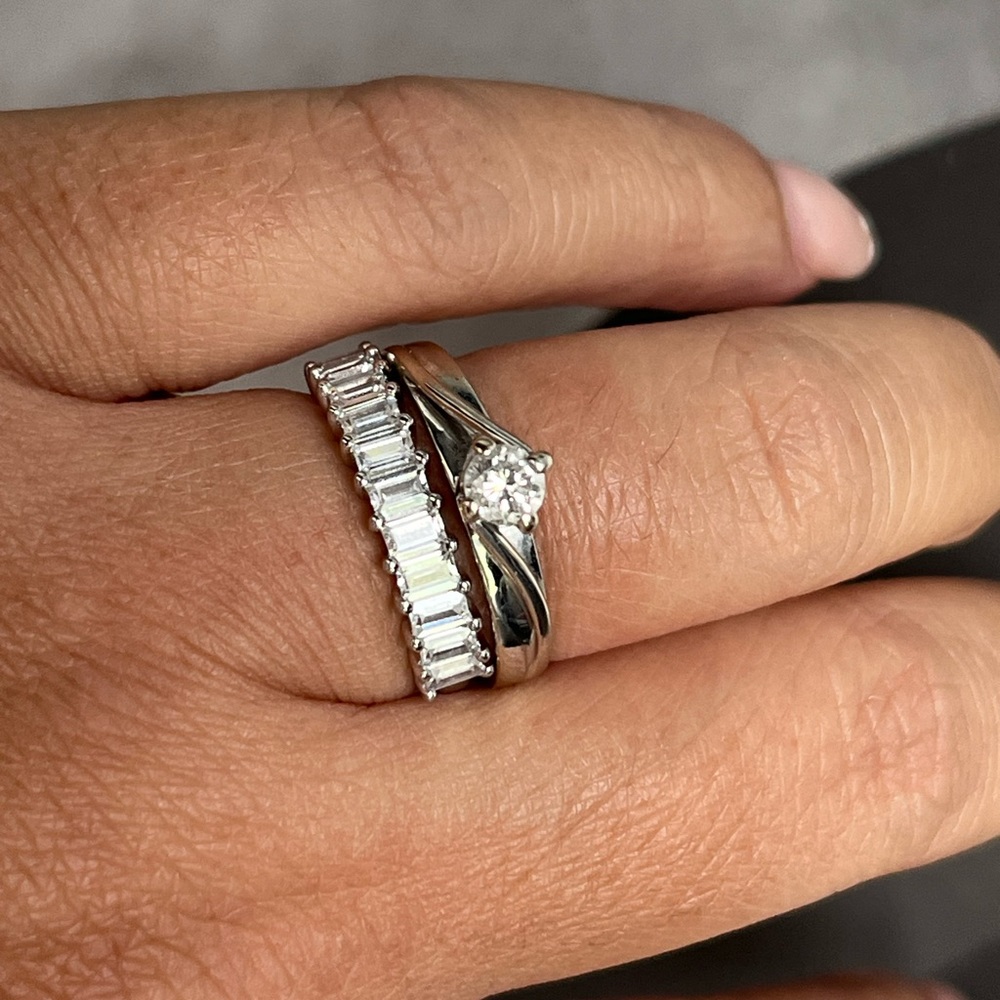 Emerald cut, semi eternity band, engagement or for stacking rings